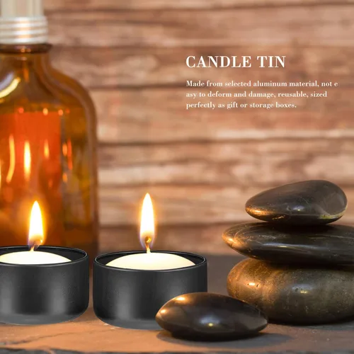 Miniatura 3 de SEWACC Kits de bricolaje Moldes de velas, 12 piezas de latas de velas vacías con tapas, latas de velas de aluminio, latas redondas de metal