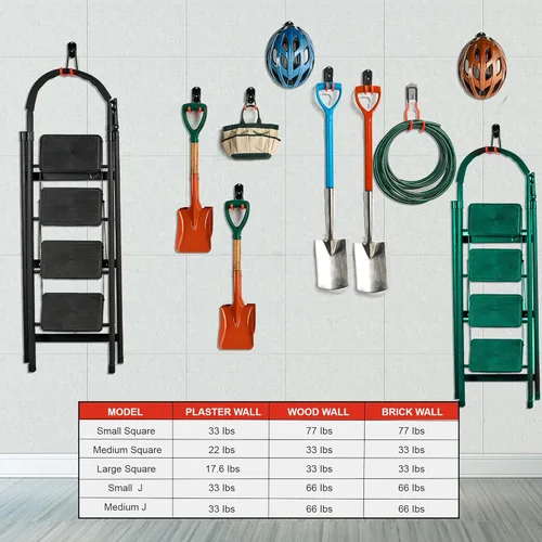 Miniatura 6 de Wallmaster Kit organizador de ganchos de garaje, paquete de 12 ganchos ajustables y resistentes, para montaje en pared, organización de garaje