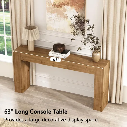 Miniatura 6 de Mesa consola de madera maciza para entrada, mesa de sofá de granja de 63 pulgadas de largo detrás del sofá, mesas de entrada rectangulares rústicas