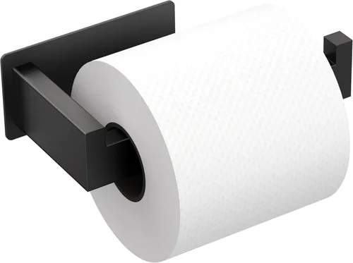 Auxmir Soporte de papel higiénico negro mate, soporte de rollo de papel higiénico autoadhesivo para montaje en pared, acero inoxidable SUS304 de