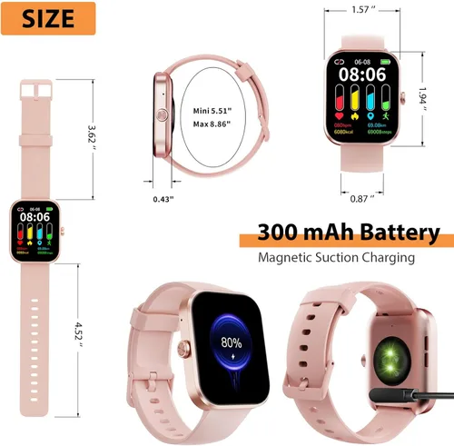 Miniatura 7 de Reloj inteligente de 4,85 cm (1,91") HD para hombres y mujeres, rastreador de fitness Bluetooth con función de llamada, más de 112 deportes