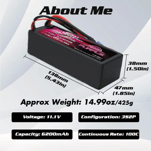 Miniatura 3 de CNHL Purple Series 6200mAh 3S Lipo Battery 100C - Carcasa rígida de 11,1 V con enchufe EC5 para automóviles a control remoto, camiones, barcos