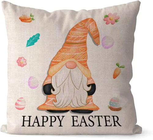Miniatura 64 de Divertidas fundas de almohada de gnomo de Pascua, huevos de Pascua, zanahorias, divertidas fundas de almohada de 16 x 16 pulgadas, decoración