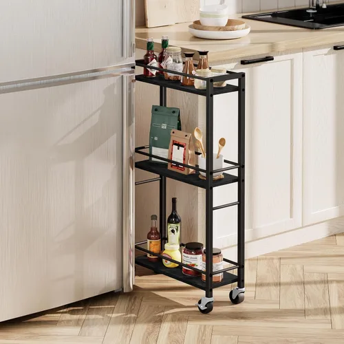 MAHANCRIS Carro rodante delgado, carrito de cocina móvil sobre ruedas, carrito de almacenamiento estrecho para espacio pequeño, carrito de bar Negro