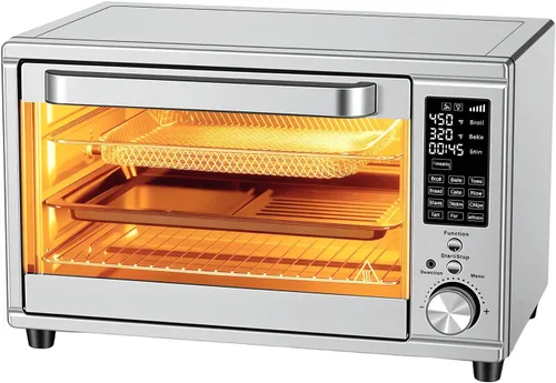 OLIXIS Horno tostador, 29.6 cuartos de galón, freidora de aire y horno tostador, 12 en 1 con sonda inteligente, asar, hornear, tostar y ajustes
