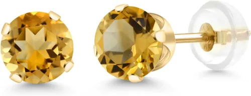 Miniatura 265 de Gem Stone King Aretes solitarios con piedra natal de oro de 14 quilates Redondos de 0.236 in Aretes de oro para mujeres y hombres