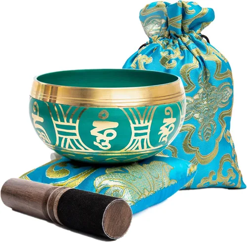 Miniatura 11 de Juego de cuencos tibetanos cantadores - Fácil de tocar para principiantes - Cuencos auténticos y elaborados a mano para meditación de atención Rosa