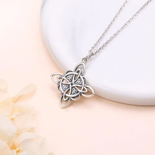 Miniatura 36 de FLYOW Collar con colgante de nudo celta de plata de ley 925 de buena suerte irlandés para mujer, regalo de cumpleaños y graduación