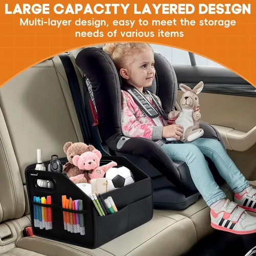 Miniatura 8 de Organizador de Almacenamiento de Automóvil Reforzado Divisible Cesta Caddy de Cuero para Piso entre Asiento Delantero y Trasero Mango Esmerilado
