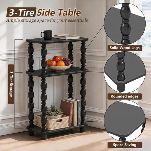 Miniatura 3 de Mesa auxiliar estrecha, mesa auxiliar pequeña con estante de 3 niveles, mesa auxiliar retro para sala de estar, mesa auxiliar vintage de granja