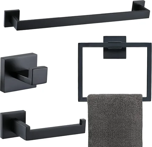 Miniatura 12 de Conjuntos de Soportes para Toalleros de Baño Negro y Pulido, Juego de Ferretería de Baño de 4 Piezas de Acero Inoxidable, Kit de Accesorios de Baño.