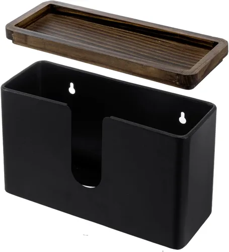 Miniatura 4 de MyGift Toallero decorativo de madera con estante - Dispensador de servilletas de baño montado en la pared