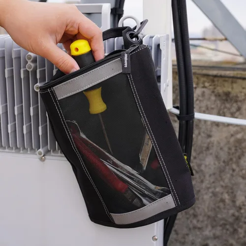 Miniatura 5 de Bolsa de herramientas con cremallera MELOTOUGH - Bolsa con cierre con ventana de malla y clip de mosquetón (4, Gris)