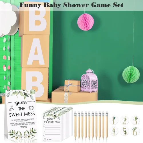 Miniatura 6 de Juego de 67 piezas de pañales sucios de Guess The Sweet Mess para baby shower, incluye letrero de Adivina el dulce lío, 50 tarjetas pequeñas, 10
