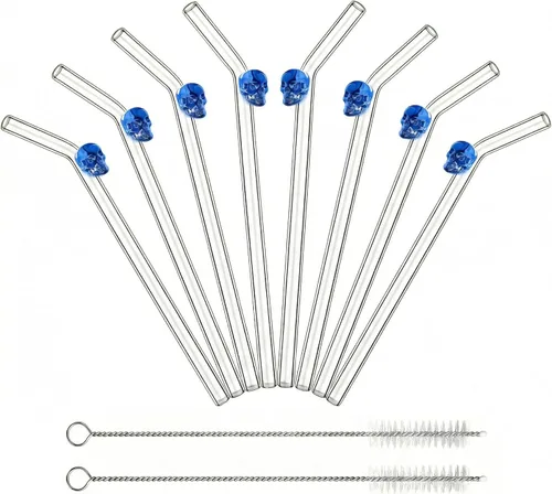 Miniatura 14 de Pajitas de cristal hechas a mano con dije de murciélago – Pajitas de borosilicato dobladas reutilizables de 9 pulgadas para vasos de 16 oz/20 onzas