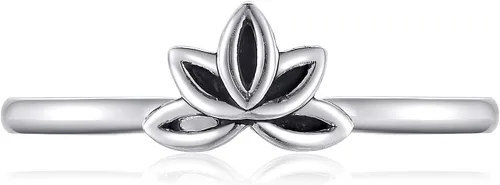 Miniatura 2 de Womens Lotus Flower Rings Simple Rings 925 Sterling Silver Rings Womens Stacking Rings Vintage Statement Rings Size 5-9