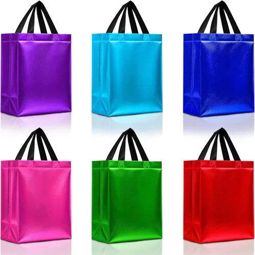 Miniatura 20 de Nush Nush Bolsas de Regalo Rojas Tamaño Mediano – Juego de 12 Bolsas de Regalo Rojas Brillantes Reutilizables con Asas - Bolsa Ideal para Regalos