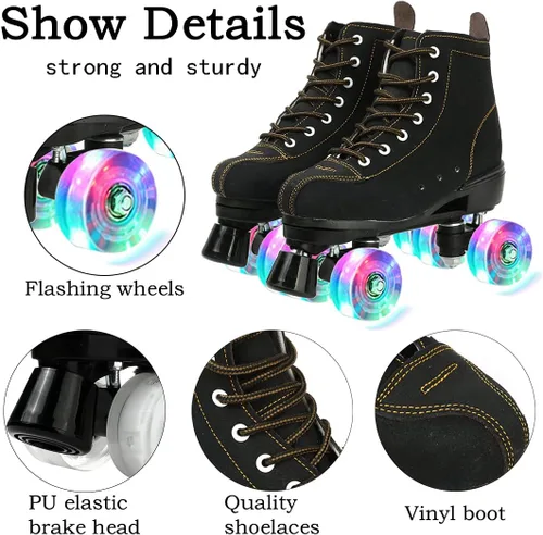 Miniatura 5 de Patines de ruedas para mujeres y hombres, zapatos altos de piel de vacuno, patines clásicos de doble fila, patines de cuatro ruedas para hombres