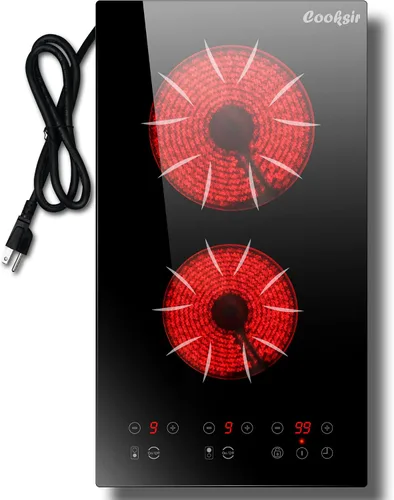 Placa de Cocción Eléctrica de 2 Quemadores – 2000W 12 Pulgadas Superficie de Cocina Eléctrica Empotrable y de Encimera, 110V Placa de Cocción