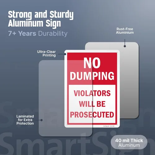 Miniatura 5 de SmartSign Letrero de metal con texto en inglés "No Dumping Violators Will Be Prosecuted", 14 x 10 pulgadas, aluminio laminado a prueba de óxido