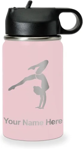 Miniatura 78 de LaserGram Botella de agua personalizada, soporte de mano de gimnasta, acero inoxidable de doble pared aislada al vacío con popote superior, regalo