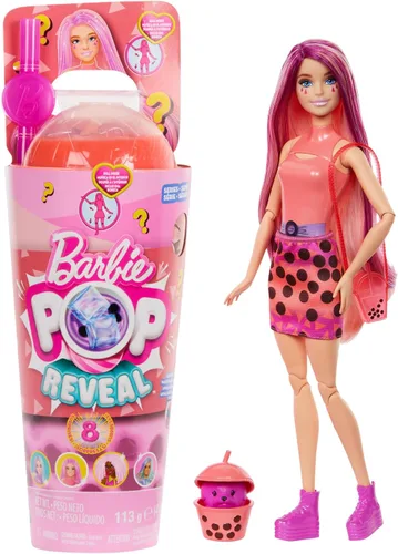 Miniatura 9 de Muñeca Barbie Pop Reveal y Accesorios, Serie Bubble Tea con Mascota, 8 Sorpresas Incluyen Cambio de Color, Taza con Almacenamiento