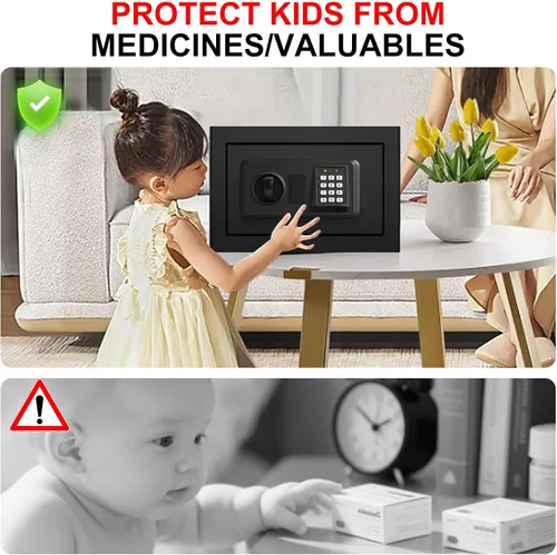 Miniatura 7 de Cajas fuertes pequeñas para uso doméstico, caja de seguridad digital con cerradura de combinación, llaves de repuesto y estante extraíble, caja