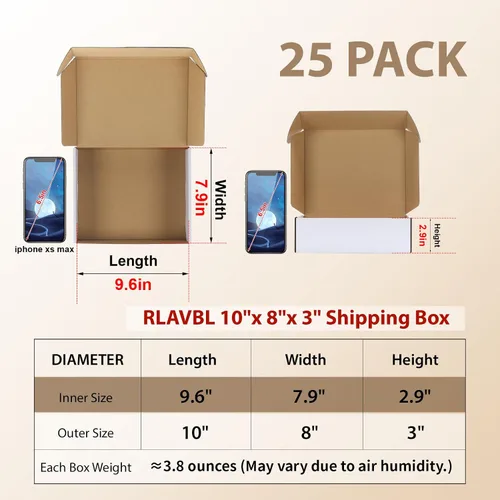 Miniatura 2 de RLAVBL Juego de 25 cajas de envío de 10 x 8 x 3, caja de cartón corrugado blanca para embalaje, correo, negocios Blanco