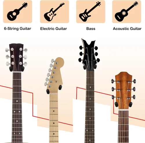 Miniatura 6 de DOMMI Juego de 4 colgadores de pared para guitarra, colgador de guitarra con gancho giratorio suave para guitarras de todos los tamaños, soporte