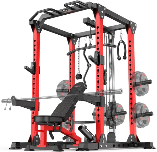 Miniatura 15 de Power Rack Power Cage Rack multifunción para sentadillas con sistema cruzado de cable seleccionable más accesorio de entrenamiento para garaje