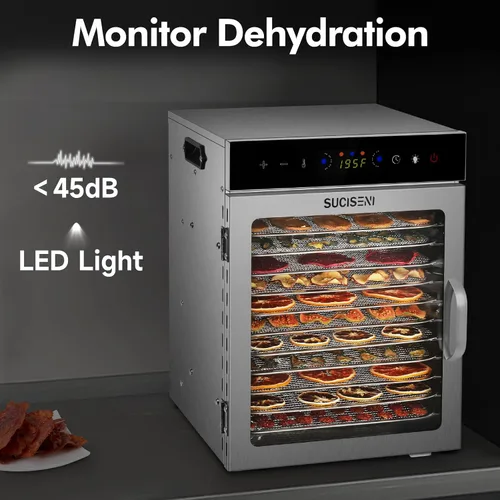 Miniatura 7 de Máquina deshidratadora de alimentos, 12 bandejas de acero inoxidable, deshidratador de carne de 1000 W para uso doméstico, temporizador de 24 horas