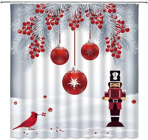Miniatura 5 de Cortina de ducha de Feliz Navidad gris rosa árbol de Navidad divertido día festivo de invierno temporada festival tela decoración de baño cortina