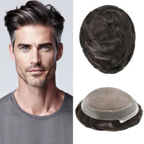 Miniatura 24 de Monofilamento fino para hombre, sistema de cabello humano Remy, piel de polietileno transparente alrededor del postizo de monofilamento, peluca
