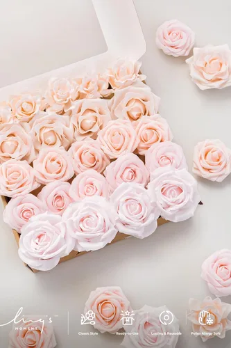 Miniatura 3 de Ling's moment Flores artificiales, rosas de seda falsas, combo de Gardenia de espuma sintética para bricolaje, ramos de boda, centros de mesa