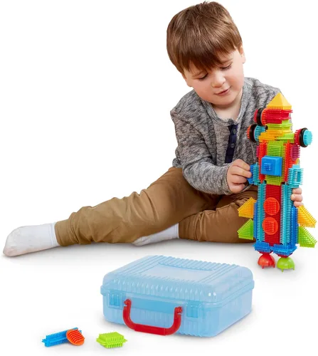 Battat Bloques de cerdas - Bloques de construcción entrelazados STEM - Juego de 50 piezas - Estuche de transporte reutilizable - Juguetes de