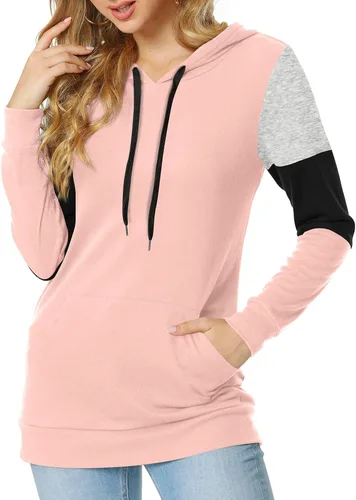 Miniatura 3 de CATHY Sudadera casual con cordón para mujer manga larga bloque de color sudadera con capucha y bolsillo