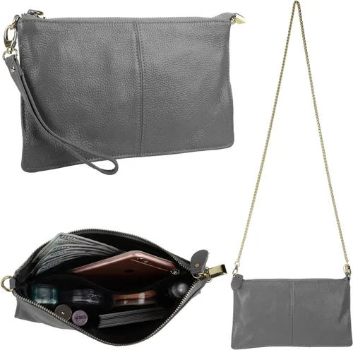 Miniatura 3 de YALUXE Clutch Wristlet - Cartera de piel auténtica con bloqueo RFID y cadena de hombro