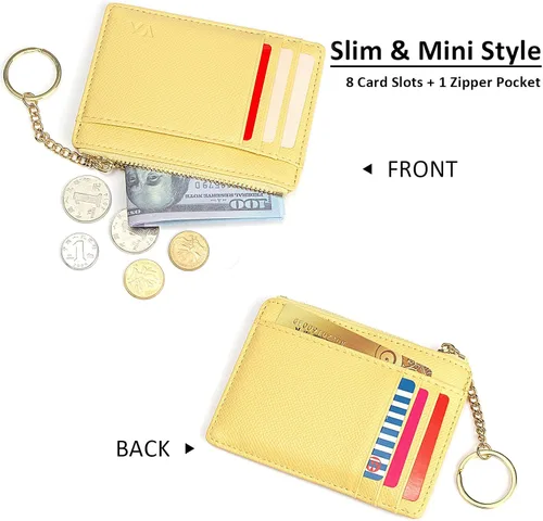 Miniatura 79 de Tarjetero delgado con bloqueo RFID, billetera de bolsillo pequeño, con cremallera Keychian para monedero, monedero y tarjetero para mujeres y hombres
