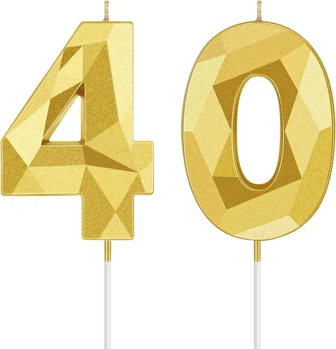 Miniatura 23 de Nuanchu Velas de cumpleaños número 10 en forma de diamante 3D, velas numeradas para pastel de cumpleaños, velas temáticas para hornear en familia