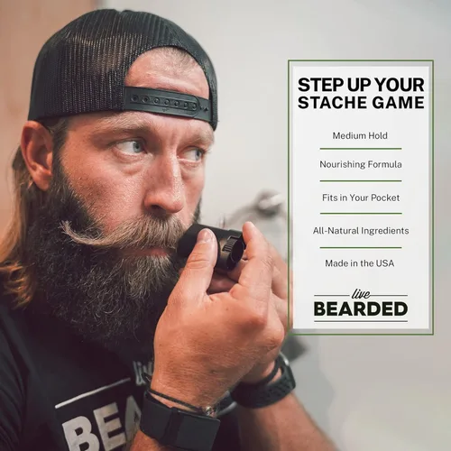 Miniatura 4 de Live Bearded Barra de cera para bigote, 0.35 onzas, fabricada en los Estados Unidos con ingredientes totalmente naturales, agarre medio