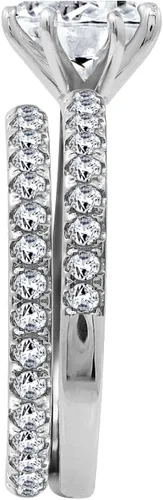 Miniatura 3 de Tienda Essentials Juego de anillos de boda de plata de ley chapada en platino o oro con circonita cúbica de corte redondo con elementos infinitos