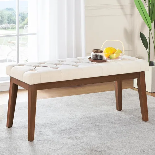 Miniatura 12 de kinmars Banco Tapizado para Dormitorio al Pie de la Cama, Banco de Entrada de 42.5 Pulgadas para Sala de Estar, Banco de Comedor con Asiento Beige