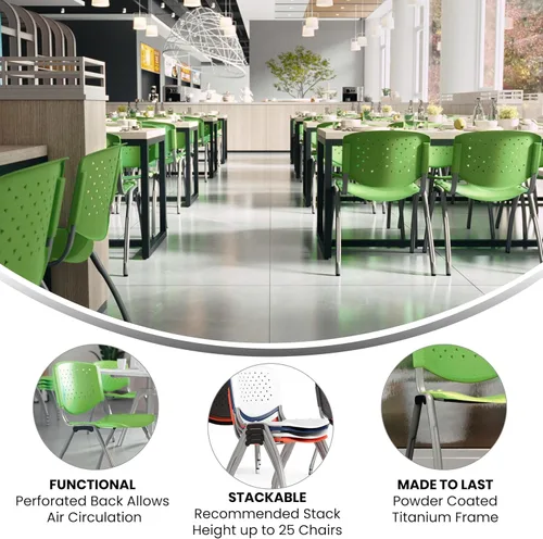 Miniatura 5 de BizChair Casa y Oficina Silla de Pila de Plástico Verde con Respaldo Perforado - Silla de Invitados