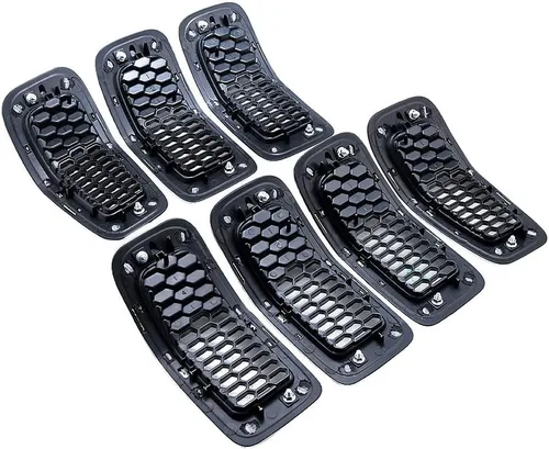 Miniatura 8 de Juego de insertos de rejilla de malla de panal de abeja, color negro, kit de moldura cromada compatible con Jeep Cherokee 2014-2018