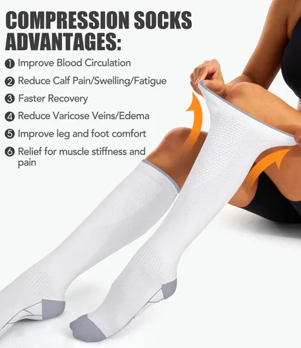 Miniatura 21 de Paquete de 3 pares de calcetines de compresión médica para mejorar la circulación de mujeres y hombres, para correr, hacer deporte y amamantar
