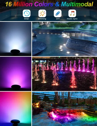 Miniatura 4 de Luces submarinas RGB para estanque, superbrillantes, 18 luces LED sumergibles, control por aplicación Bluetooth, IP68, focos impermeables que