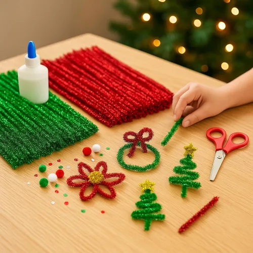 Miniatura 5 de Limpiadores de tubería brillantes - 200 piezas Rojo y Verde Limpiadores de tubería de Navidad 0.23"X12" Chenillas brillantes con tallos metálicos