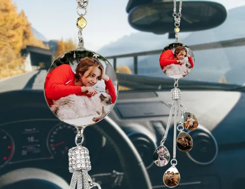 Miniatura 14 de Colgante personalizado negro-8 para foto de coche, adornos colgantes de automóvil, para mujeres y hombres, regalo del día de San Valentín