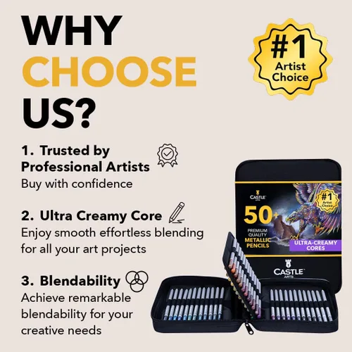 Miniatura 2 de Castle Art Supplies Juego de 48 lápices de colores metálicos con extras Núcleos de cera de calidad con tonos brillantes para profesionales