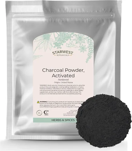 Starwest Botanicals Polvo de carbón activado de madera dura estadounidense de grado alimenticio, bolsa a granel de 1 libra
